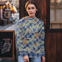 Navy Blue Palaka Hula Girls Seamless Hawaii Aloha Ugly Christmas Sweater - Polynesian Pride