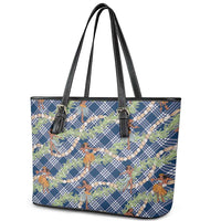 Navy Blue Palaka Hula Girls Seamless Hawaii Aloha Leather Tote Bag LT7 - Polynesian Pride