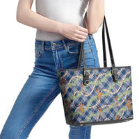 Navy Blue Palaka Hula Girls Seamless Hawaii Aloha Leather Tote Bag LT7 - Polynesian Pride