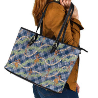 Navy Blue Palaka Hula Girls Seamless Hawaii Aloha Leather Tote Bag LT7 - Polynesian Pride