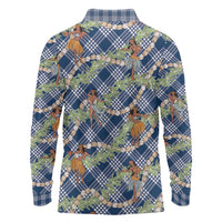 Navy Blue Palaka Hula Girls Seamless Hawaii Aloha Long Sleeve Polo Shirt - Polynesian Pride