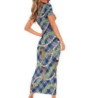 Navy Blue Palaka Hula Girls Seamless Hawaii Aloha Short Sleeve Bodycon Dress LT7 - Polynesian Pride