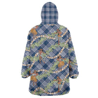 Navy Blue Palaka Hula Girls Seamless Hawaii Aloha Wearable Blanket Hoodie - Polynesian Pride