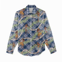 Navy Blue Palaka Hula Girls Seamless Hawaii Aloha Women Casual Shirt - Polynesian Pride