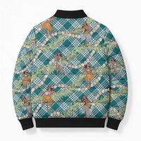 Teal Palaka Hula Girls Seamless Hawaii Aloha Bomber Puffer Jacket - Polynesian Pride