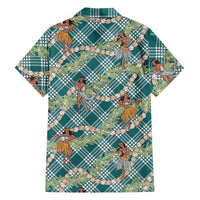 Teal Palaka Hula Girls Seamless Hawaii Aloha Family Matching Off The Shoulder Long Sleeve Dress and Hawaiian Shirt LT7 - Polynesian Pride