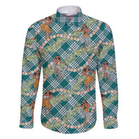 Teal Palaka Hula Girls Seamless Hawaii Aloha Family Matching Off Shoulder Short Dress and Hawaiian Shirt - Polynesian Pride