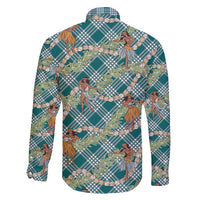 Teal Palaka Hula Girls Seamless Hawaii Aloha Family Matching Off Shoulder Short Dress and Hawaiian Shirt - Polynesian Pride