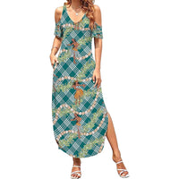Teal Palaka Hula Girls Seamless Hawaii Aloha Family Matching Summer Maxi Dress and Hawaiian Shirt - Polynesian Pride