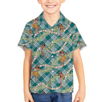 Teal Palaka Hula Girls Seamless Hawaii Aloha Family Matching Summer Maxi Dress and Hawaiian Shirt - Polynesian Pride