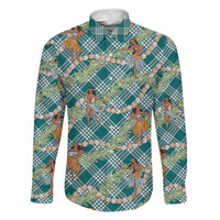 Teal Palaka Hula Girls Seamless Hawaii Aloha Family Matching Tank Maxi Dress and Hawaiian Shirt LT7 Dad's Shirt - Long Sleeve Teal - Polynesian Pride