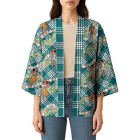 Teal Palaka Hula Girls Seamless Hawaii Aloha Kimono - Polynesian Pride