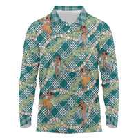 Teal Palaka Hula Girls Seamless Hawaii Aloha Long Sleeve Polo Shirt - Polynesian Pride
