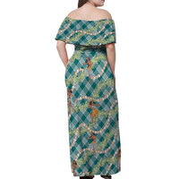 Teal Palaka Hula Girls Seamless Hawaii Aloha Off Shoulder Maxi Dress LT7 - Polynesian Pride