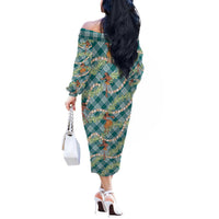 Teal Palaka Hula Girls Seamless Hawaii Aloha Off The Shoulder Long Sleeve Dress LT7 - Polynesian Pride