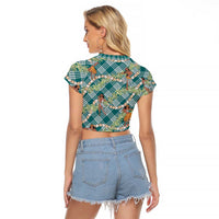 Teal Palaka Hula Girls Seamless Hawaii Aloha Raglan Cropped T Shirt LT7 - Polynesian Pride