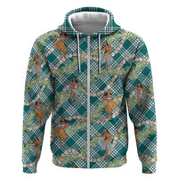Teal Palaka Hula Girls Seamless Hawaii Aloha Zip Hoodie - Polynesian Pride