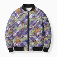 Lavender Palaka Hula Girls Seamless Hawaii Aloha Bomber Puffer Jacket - Polynesian Pride