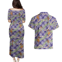 Lavender Palaka Hula Girls Seamless Hawaii Aloha Couples Matching Puletasi and Hawaiian Shirt - Polynesian Pride