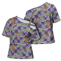 Lavender Palaka Hula Girls Seamless Hawaii Aloha Cross Shoulder Shirt - Polynesian Pride