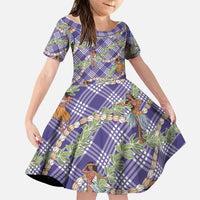 Lavender Palaka Hula Girls Seamless Hawaii Aloha Family Matching Mermaid Dress and Hawaiian Shirt LT7 Daughter's Dress Lavender - Polynesian Pride