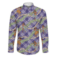Lavender Palaka Hula Girls Seamless Hawaii Aloha Family Matching Mermaid Dress and Hawaiian Shirt LT7 Dad's Shirt - Long Sleeve Lavender - Polynesian Pride
