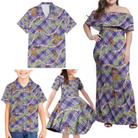 Lavender Palaka Hula Girls Seamless Hawaii Aloha Family Matching Off Shoulder Maxi Dress and Hawaiian Shirt - Polynesian Pride