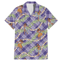 Lavender Palaka Hula Girls Seamless Hawaii Aloha Family Matching Off Shoulder Maxi Dress and Hawaiian Shirt LT7 Dad's Shirt - Short Sleeve Lavender - Polynesian Pride
