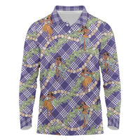 Lavender Palaka Hula Girls Seamless Hawaii Aloha Long Sleeve Polo Shirt - Polynesian Pride