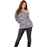 Lavender Palaka Hula Girls Seamless Hawaii Aloha Off Shoulder Sweater LT7 - Polynesian Pride