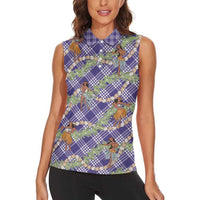 Lavender Palaka Hula Girls Seamless Hawaii Aloha Women Sleeveless Polo Shirt - Polynesian Pride