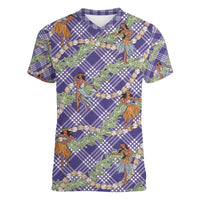Lavender Palaka Hula Girls Seamless Hawaii Aloha Women V-Neck T-Shirt - Polynesian Pride