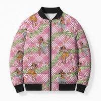 Lokelani Pink Palaka Hula Girls Seamless Hawaii Aloha Bomber Puffer Jacket - Polynesian Pride