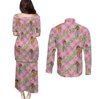 Lokelani Pink Palaka Hula Girls Seamless Hawaii Aloha Couples Matching Puletasi and Long Sleeve Button Shirt - Polynesian Pride