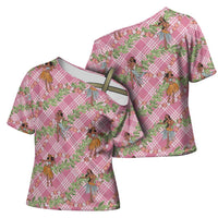Lokelani Pink Palaka Hula Girls Seamless Hawaii Aloha Cross Shoulder Shirt - Polynesian Pride
