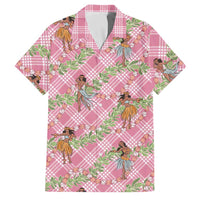 Lokelani Pink Palaka Hula Girls Seamless Hawaii Aloha Family Matching Off Shoulder Short Dress and Hawaiian Shirt LT7 Dad's Shirt - Short Sleeve Pink - Polynesian Pride