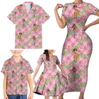 Lokelani Pink Palaka Hula Girls Seamless Hawaii Aloha Family Matching Short Sleeve Bodycon Dress and Hawaiian Shirt - Polynesian Pride