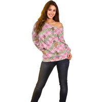 Lokelani Pink Palaka Hula Girls Seamless Hawaii Aloha Off Shoulder Sweater LT7 - Polynesian Pride