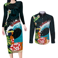 Tahiti Ia Orana Couples Matching Long Sleeve Bodycon Dress and Long Sleeve Button Shirt Tahitian Vahine LT7 Colorful - Polynesian Pride