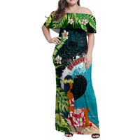Tahiti Ia Orana Family Matching Off Shoulder Maxi Dress and Hawaiian Shirt Tahitian Vahine LT7 Mom's Dress Colorful - Polynesian Pride