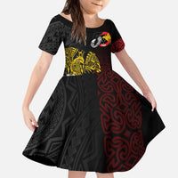 Personalized Papua New Guinea 50th Independence Anniversary Kid Short Sleeve Dress Oro Tapa Mix Plumeria