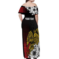 Personalized Papua New Guinea 50th Independence Anniversary Off Shoulder Maxi Dress Oro Tapa Mix Plumeria