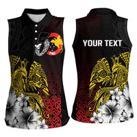 Personalized Papua New Guinea 50th Independence Anniversary Women Sleeveless Polo Shirt Oro Tapa Mix Plumeria