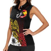 Personalized Papua New Guinea 50th Independence Anniversary Women Sleeveless Polo Shirt Oro Tapa Mix Plumeria
