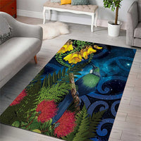 Tui Bird New Zealand Starry Sky Area Rug Maori Koru
