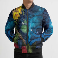 Tui Bird New Zealand Starry Sky Bomber Puffer Jacket Maori Koru