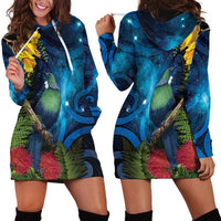 Tui Bird New Zealand Starry Sky Hoodie Dress Maori Koru