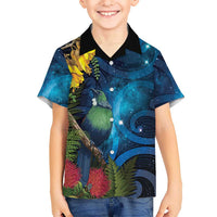 Tui Bird New Zealand Starry Sky Kid Hawaiian Shirt Maori Koru LT7 Kid Galaxy - Polynesian Pride