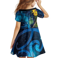 Tui Bird New Zealand Starry Sky Kid Short Sleeve Dress Maori Koru