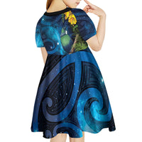 Tui Bird New Zealand Starry Sky Kid Short Sleeve Dress Maori Koru